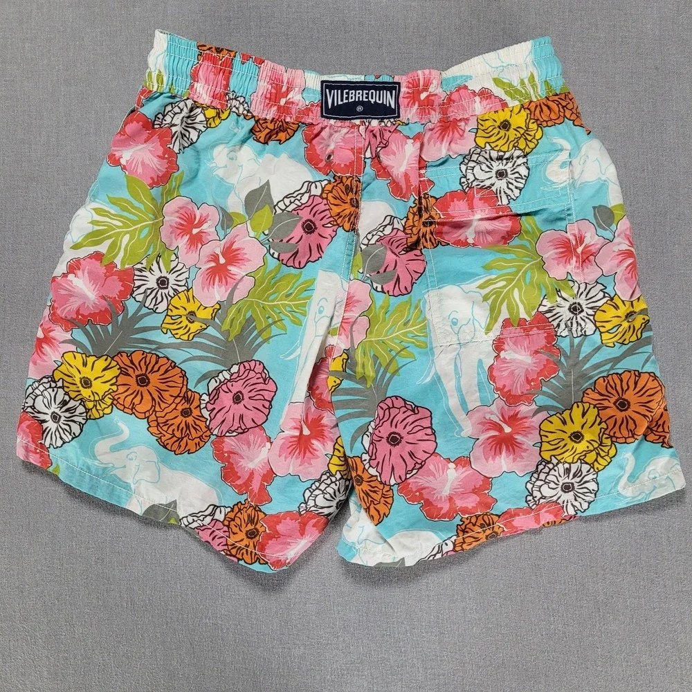 Vilebrequin Men's Swim Trunks L Large slSwimsuit Floral Hibiscus Elephant